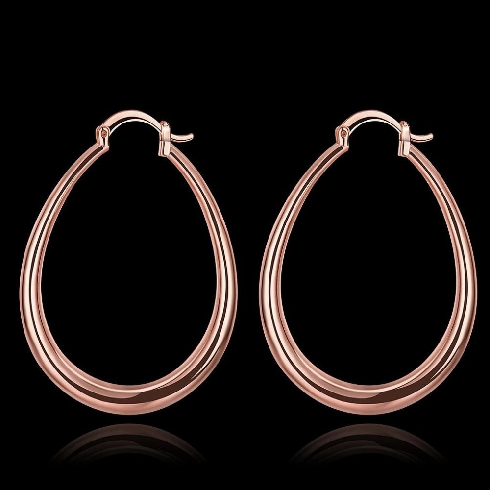 NEW 18K Rose Gold 1.5'' Oval Hoop Earrings - Picture 2 of 9